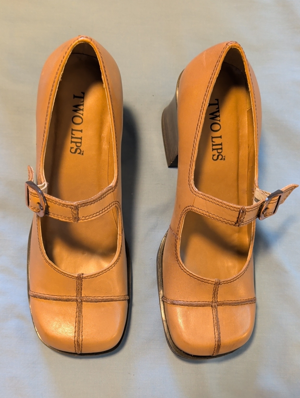 Two Lips Tan Mary Jane Block Heel Shoes